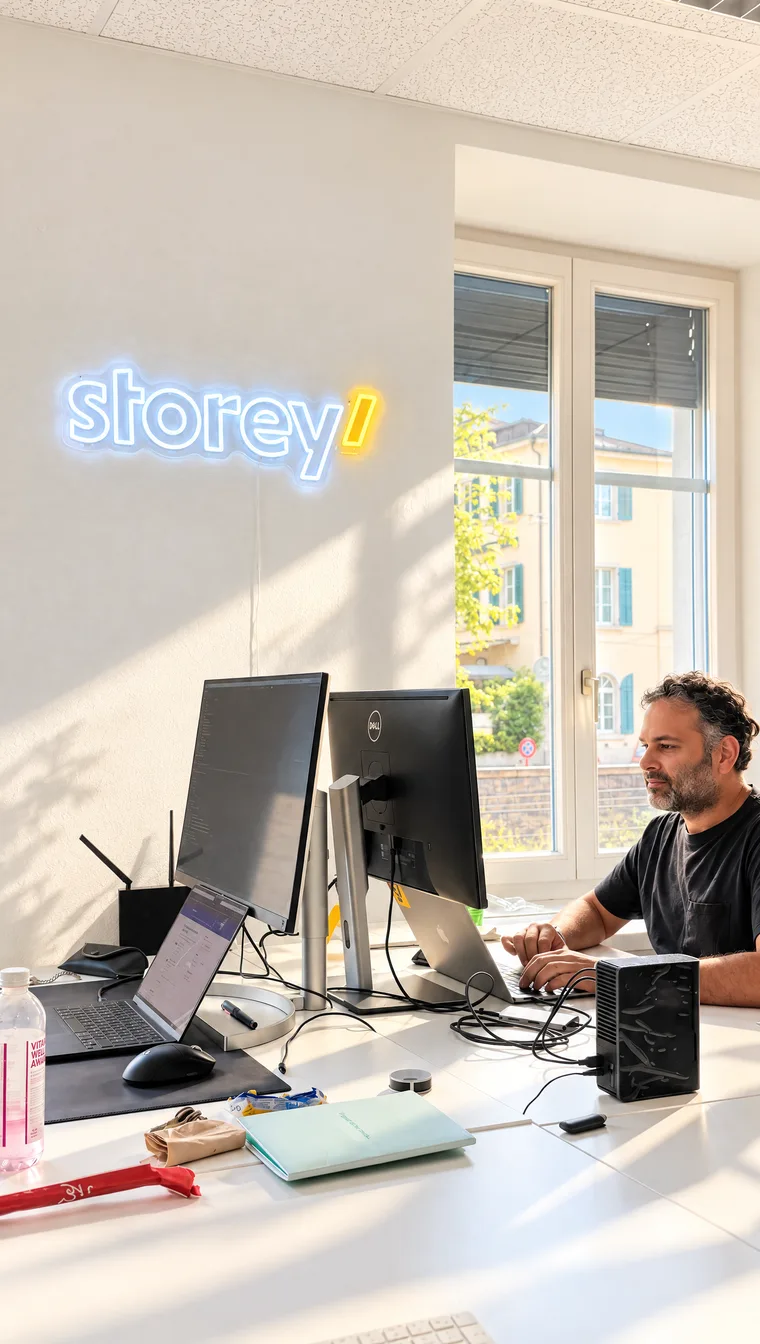 Suhas Ratanje am Schreibtisch im Storey-Büro